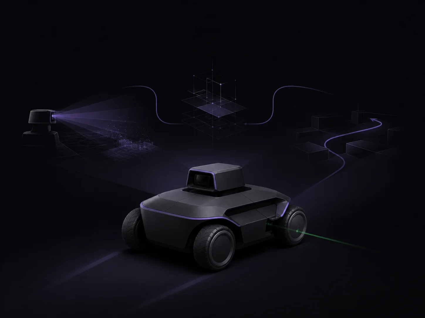AI-generated concept study of Scout as a compact mobile robot; not final hardware.